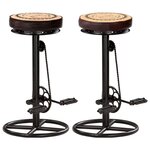 vidaXL Tabourets de bar avec motif lot de 2 noir/marron cuir véritable