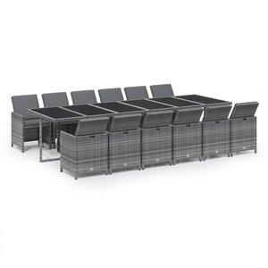 vidaXL Ensemble à manger de jardin coussins 13 Pièces Résine tressée Gris