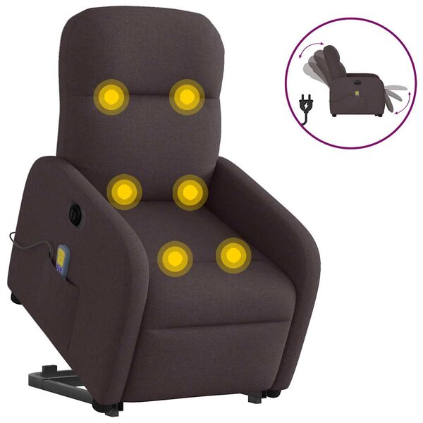vidaXL Fauteuil inclinable de massage électrique Marron foncé Tissu