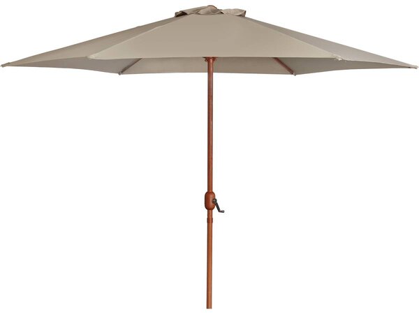 Parasol jardin droit Alu finition bois "Luz" - Rond - Ø 3m - Taupe