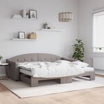 vidaXL Lit de jour avec gigogne et matelas taupe 90x200 cm tissu