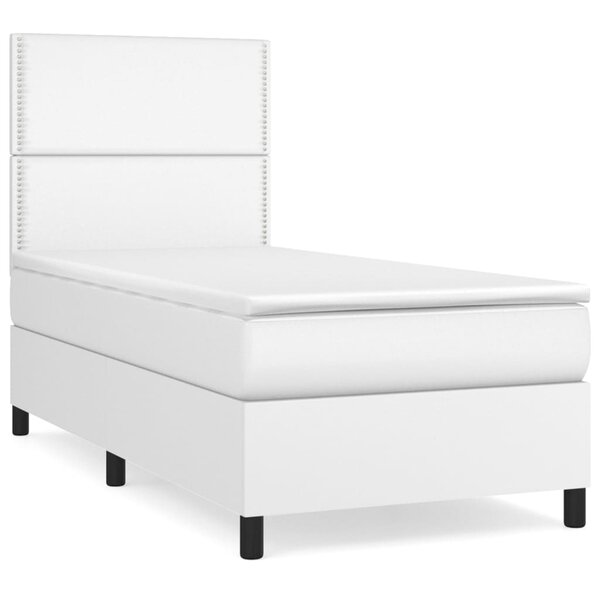vidaXL Sommier à lattes de lit avec matelas Blanc 90x200 cm Similicuir