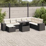 vidaXL Salon de jardin 9 Pièces avec coussins noir résine tressée