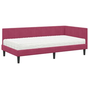 vidaXL Cadre de lit d'angle Rouge bordeaux 90 x 200 cm Velours