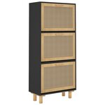 vidaXL Armoire à chaussures Noir 52x25x115 cm Bois d'ingénierie/rotin