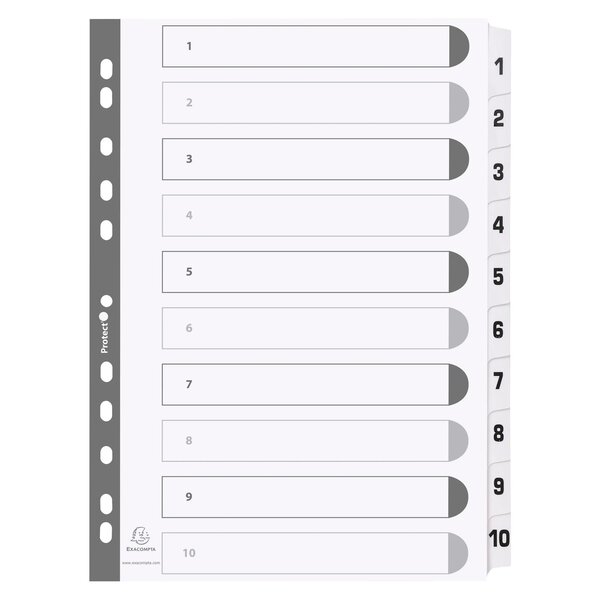 Intercalaires Imprimés À Touches Plastifiées - 10 Touches 1 À 10 - A4 - Blanc - Exacompta
