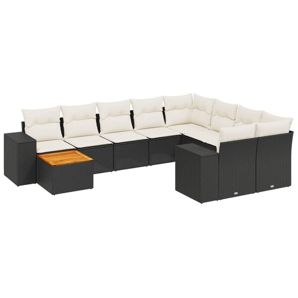 vidaXL Salon de jardin 10 Pièces avec coussins noir résine tressée
