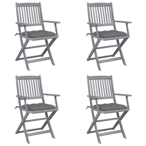 vidaXL Chaises pliables d'extérieur lot de 4 et coussins Bois d'acacia