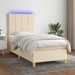 vidaXL Sommier à lattes de lit et matelas et LED Crème 90x200 cm Tissu