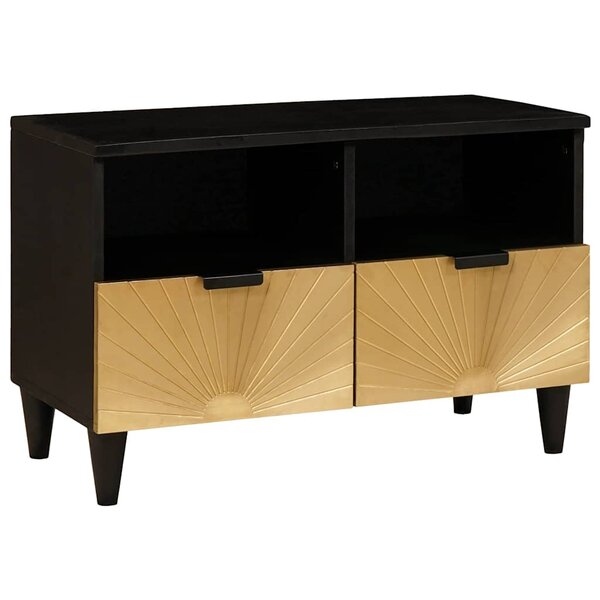 vidaXL Meuble TV Noir et or 70 x 33 x 46 cm bois de manguier massif