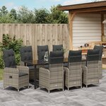 vidaXL Set de jardin 9 pièces avec coussins gris en rotin poly