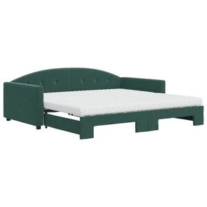vidaXL Lit de jour et gigogne et matelas vert foncé 100x200 cm velours
