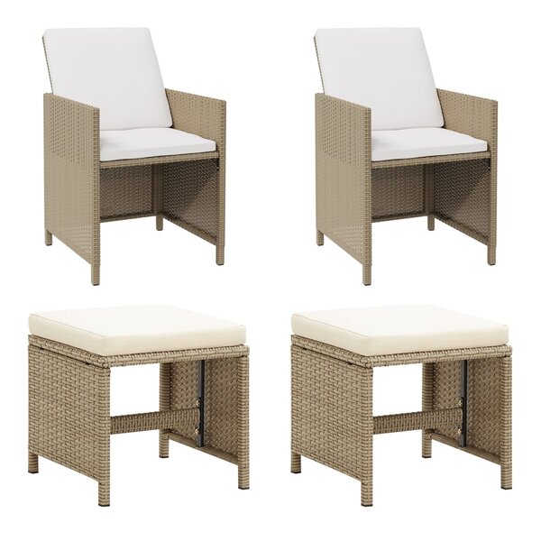 vidaXL Chaises de jardin avec tabourets lot de 2 Résine tressée Beige