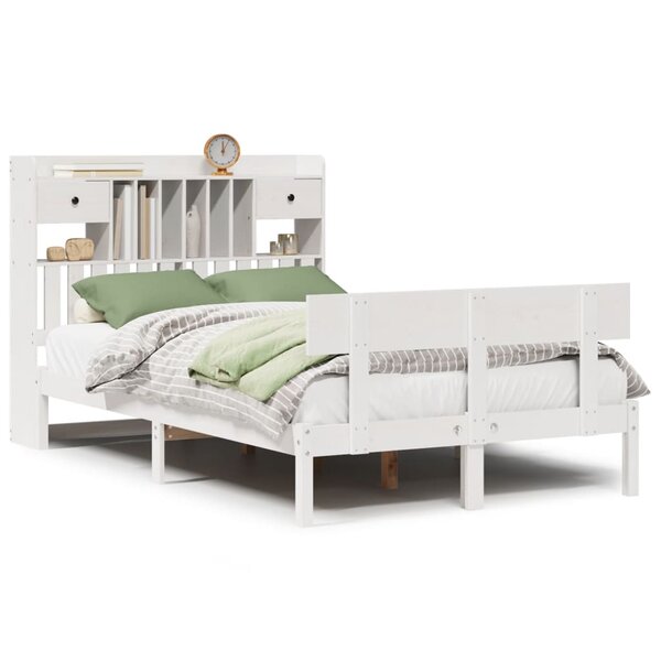 vidaXL Lit bibliothèque sans matelas blanc 135x190 cm bois pin massif