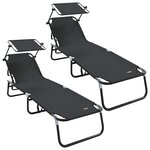 vidaXL Chaise longue pliante 2 Pièces Noir 190 x 57 x 81 cm oxford