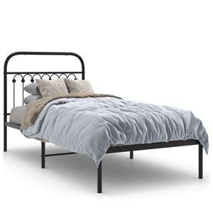 vidaXL Cadre de lit métal sans matelas avec tête de lit noir 90x190 cm