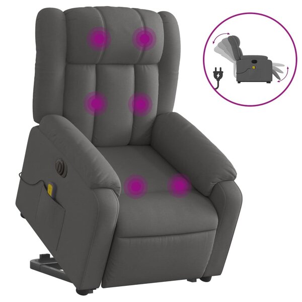 vidaXL Fauteuil inclinable de massage électrique Gris foncé Tissu
