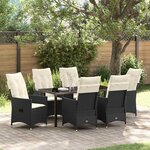 vidaXL Ensemble de salle à manger pour jardin 7 Pièces Noir Poly rotin