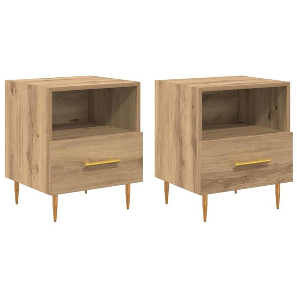 vidaXL Table de chevet avec tiroir 2 Pièces Marron 40 x 35 x 47.5 cm
