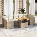 vidaXL Salon de jardin avec coussins 8 Pièces beige résine tressée