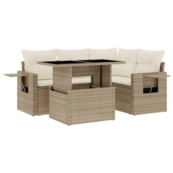 vidaXL Salon de jardin avec coussins 5 Pièces beige résine tressée
