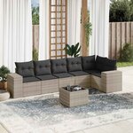 vidaXL Salon de jardin avec coussins 7 Pièces gris clair résine tressée
