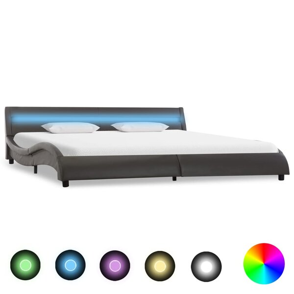 vidaXL Cadre de lit avec LED Gris Similicuir 180 x 200 cm