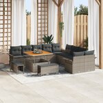 Canapé de jardin 13 pièces avec coussins gris en poly rotin acacia