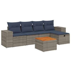 vidaXL Salon de jardin 6 Pièces avec coussins gris résine tressée