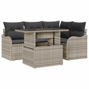 vidaXL Ensemble de repas extérieur 5 pc Gris clair Poly rotin