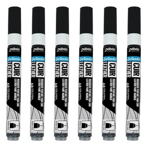Marqueur Acrylique Setacolor Spécial Cuir Mat Satiné Extra Fine Noir Extrême x 6 PÉBÉO