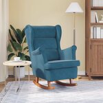 vidaXL Fauteuil à bascule à oreilles en velours bleu bois massif