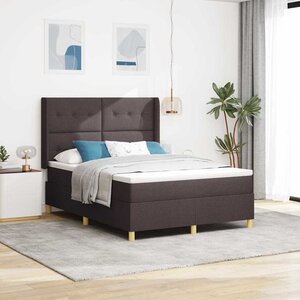 vidaXL Lit à ressorts avec matelas Marron foncé 140 x 190 cm tissu
