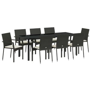 vidaXL Ensemble de salle à manger pour jardin 9 Pièces Noir polyrotin