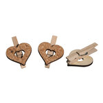 Coeur liège / bois sur pince  4.5x5.0cm  2 sortes  6 pces