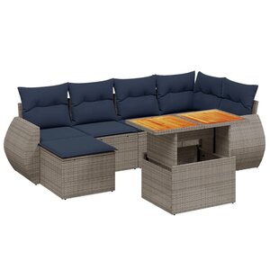 vidaXL Salon de jardin 7 Pièces avec coussins gris résine tressée