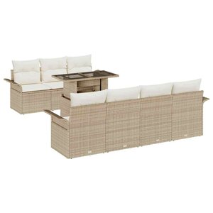 vidaXL Ensemble de canapé de jardin avec coussin 8 Pièces Beige polyrotin
