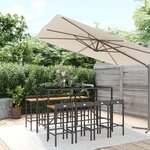 vidaXL Ensemble de bar jardin 9 Pièces noir poly rotin/bois massif acacia