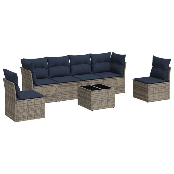 vidaXL Salon de jardin 7 Pièces avec coussins gris résine tressée