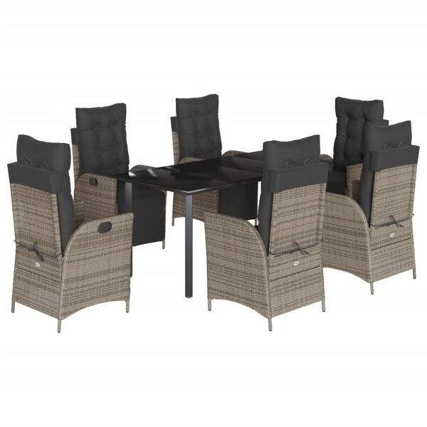 vidaXL Ensemble à manger de jardin et coussins 7 Pièces gris rotin