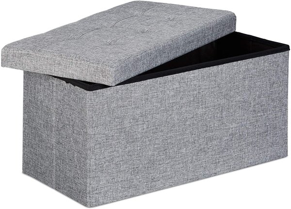 Tabouret banquette pouf de rangement pliant coffre repose-pieds 76 cm lin gris 13_0002337_4