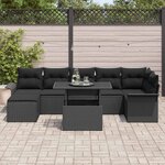 vidaXL Ensemble de canapé de jardin avec coussin 8 Pièces Noir Poly rotin