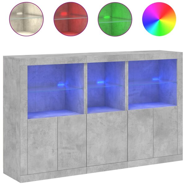 vidaXL Buffet avec lumières LED gris béton 162x37x100 cm