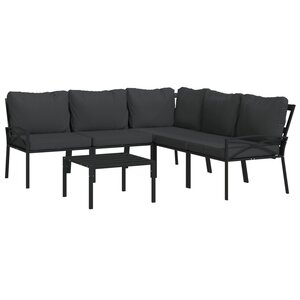 Salon de jardin meuble d'extérieur ensemble de mobilier 6 pièces avec coussins gris acier 02_0016764