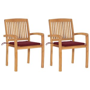 vidaXL Chaises de jardin lot de 2 avec coussins bordeaux Teck massif