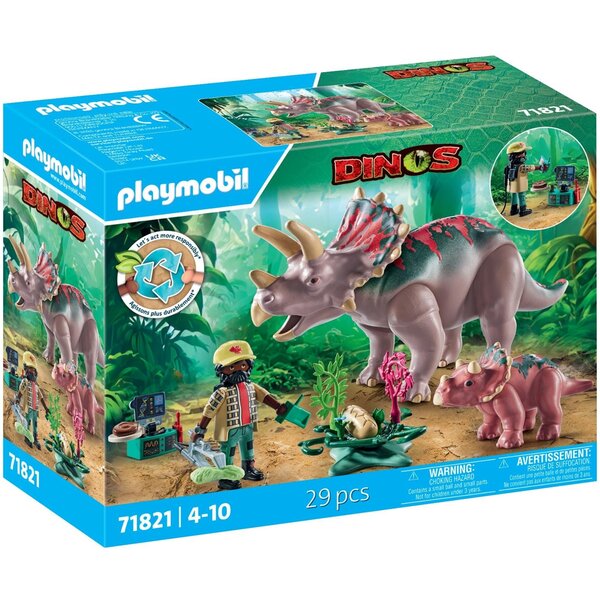PLAYMOBIL 71821 - Tricératops avec bébé  oeuf et explorateur