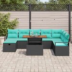 vidaXL Ensemble de canapé de jardin avec coussin 9 Pièces Noir Poly rotin