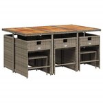 vidaXL Ensemble à manger de jardin 11 Pièces coussins gris résine tressée