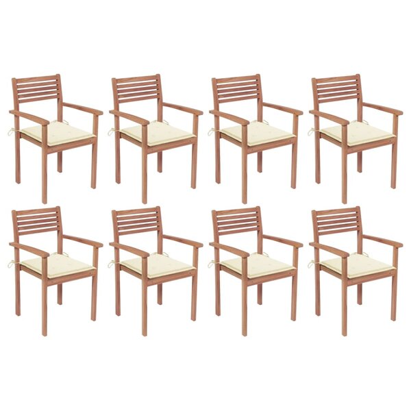 vidaXL Chaises de jardin empilables avec coussins lot de 8 Teck solide