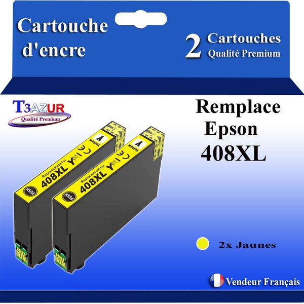 T3AZUR - 2x Cartouches compatibles avec Epson WorkForce Pro WF-C4810DTWF  408  408L  408XL - Jaune
